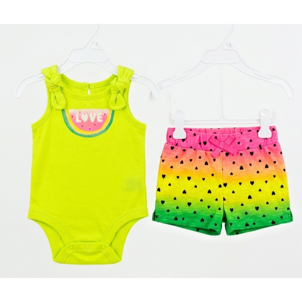 Koala Baby Watermelon Bodysuit Shorts Set 0-3 Months‎ Neon Y2K Kidcore Rainbow